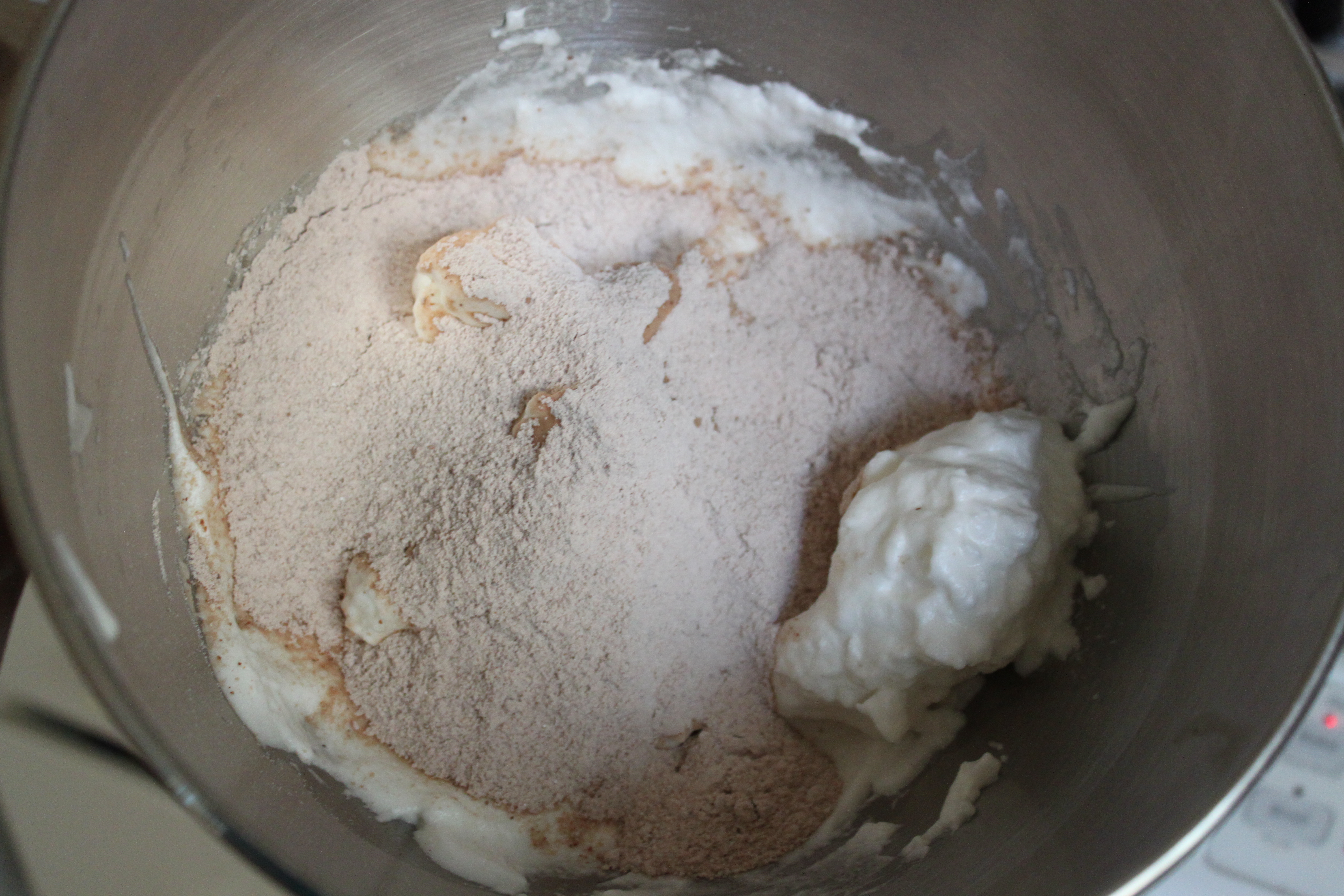 Add dry ingredients to stiff egg whites