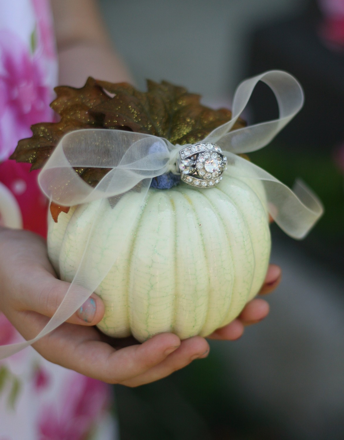 White pumpkin ring bearer pillow