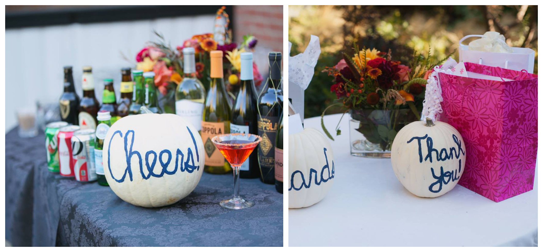 White pumpkin wedding signs