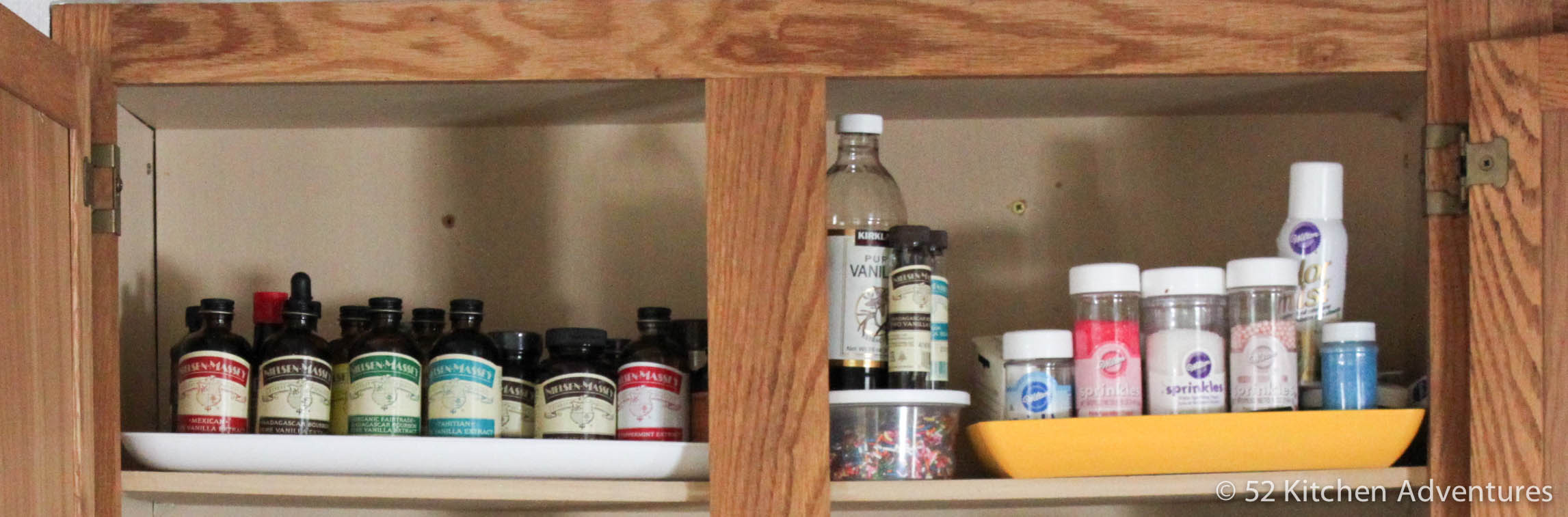 Use trays to organize baking supplies