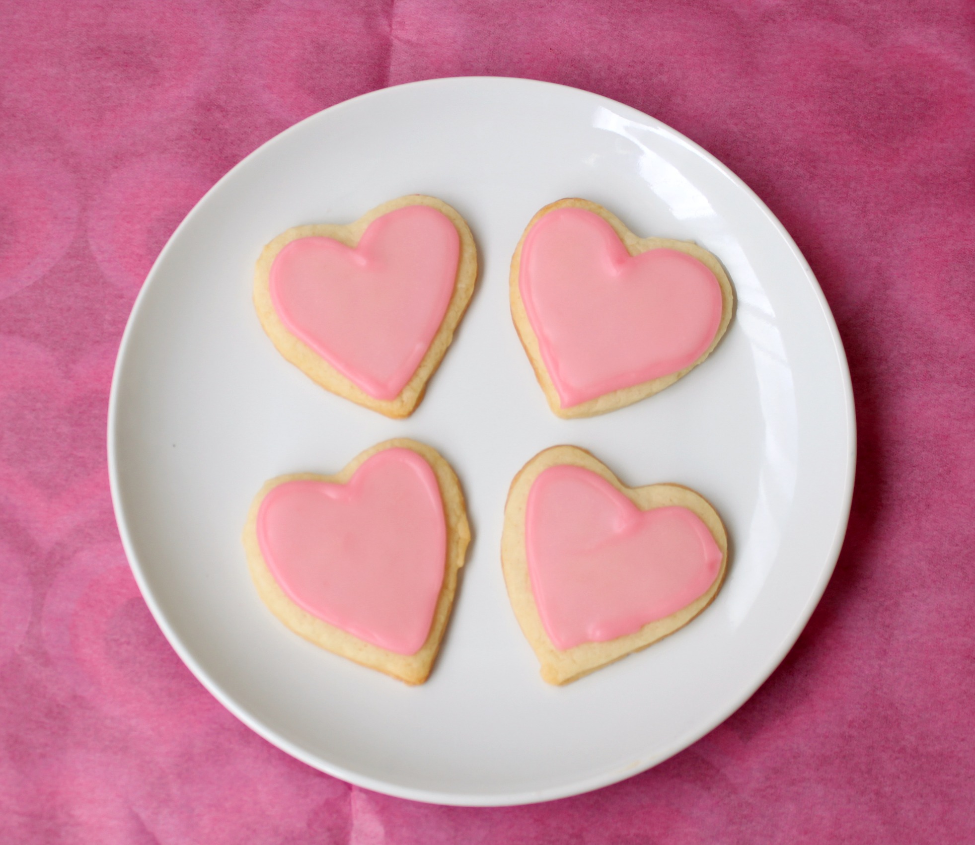 Light pink heart shaped sugar cookies