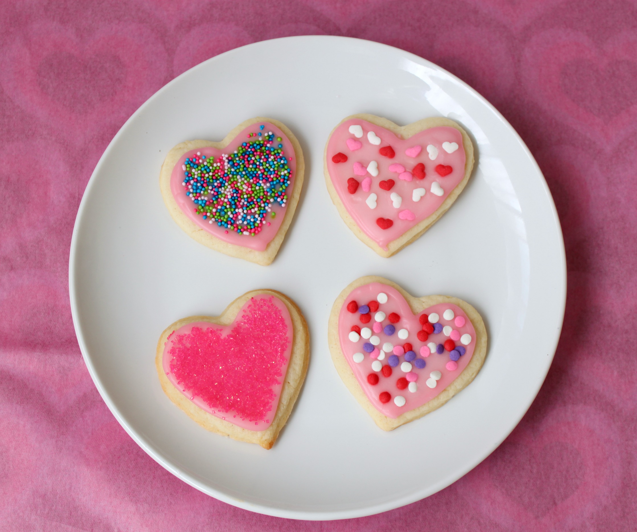 Heart sugar cookies with different sprinkles