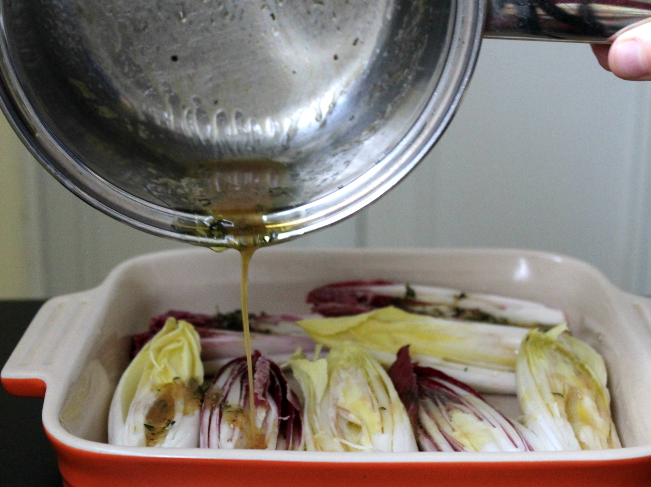 Pour sauce over endives