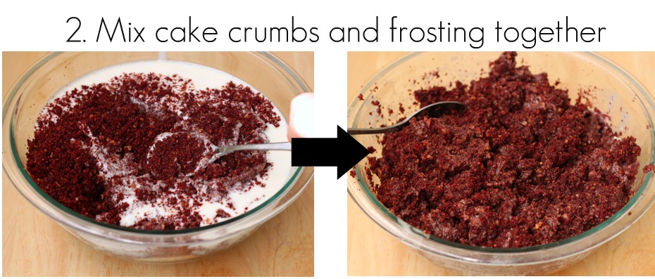 Mix cake crumbs and frosting together 3