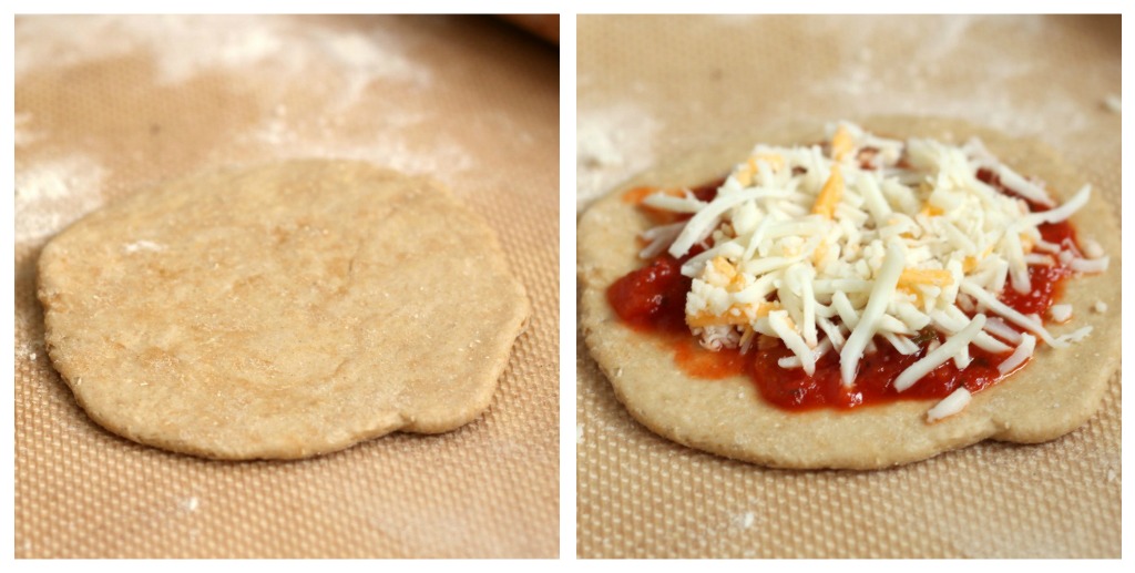 Roll out pizza dough and add toppings