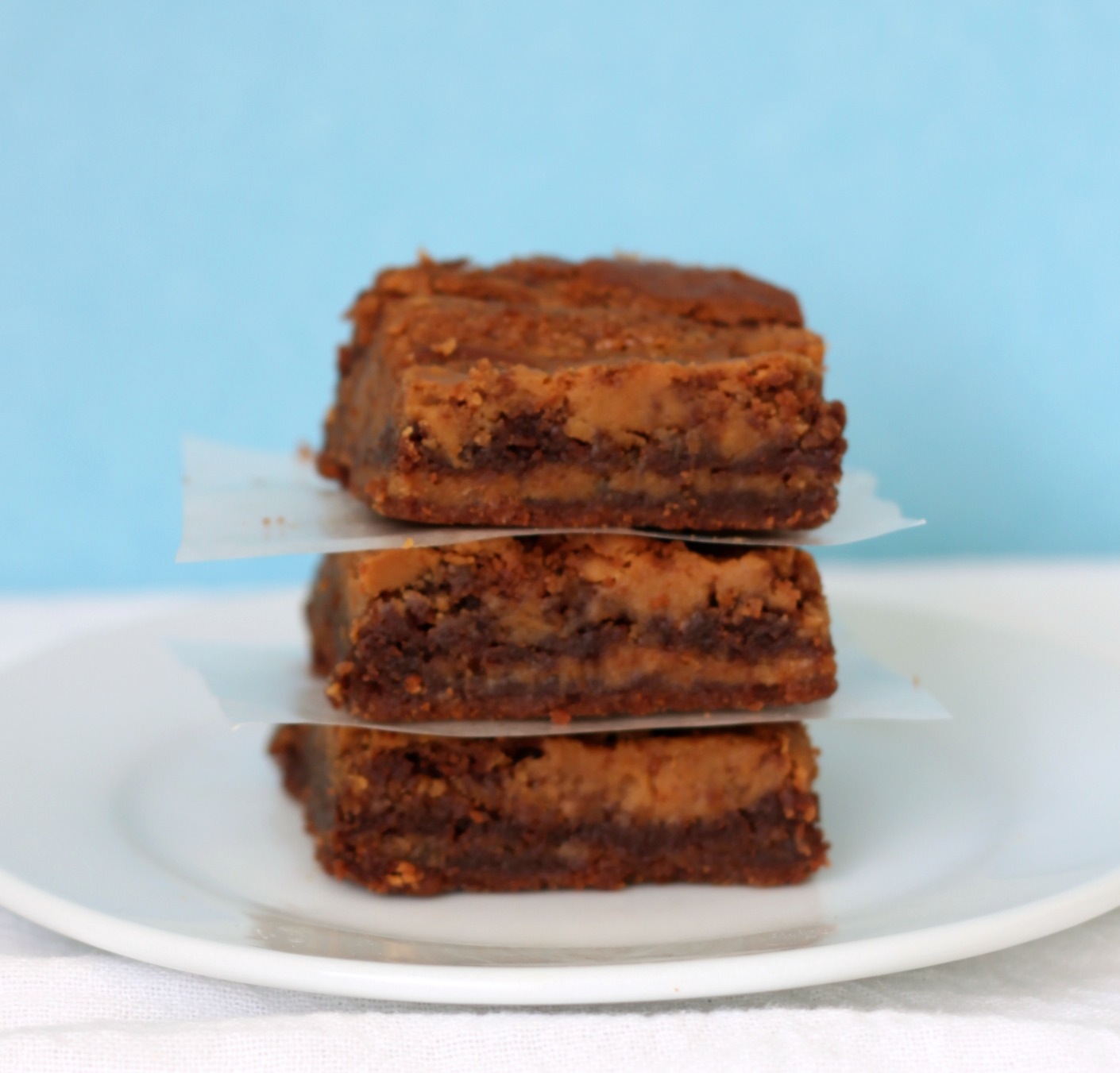 Nutella peanut butter brownies stacked 1 cropped