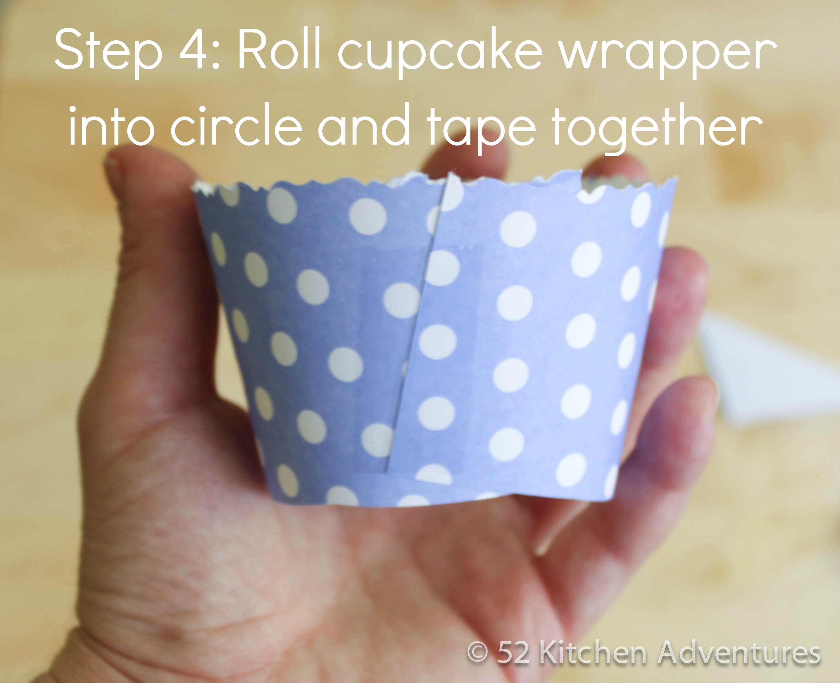 Step 4 Roll cupcake wrapper and tape together