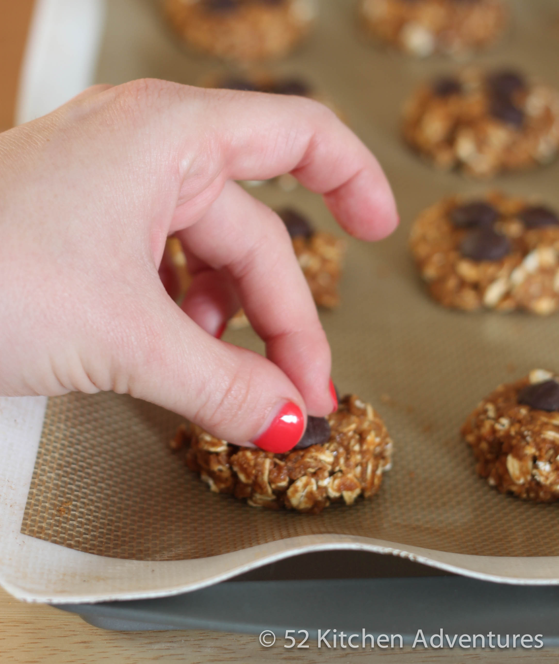 Add chocolate chips to cookies right before baking