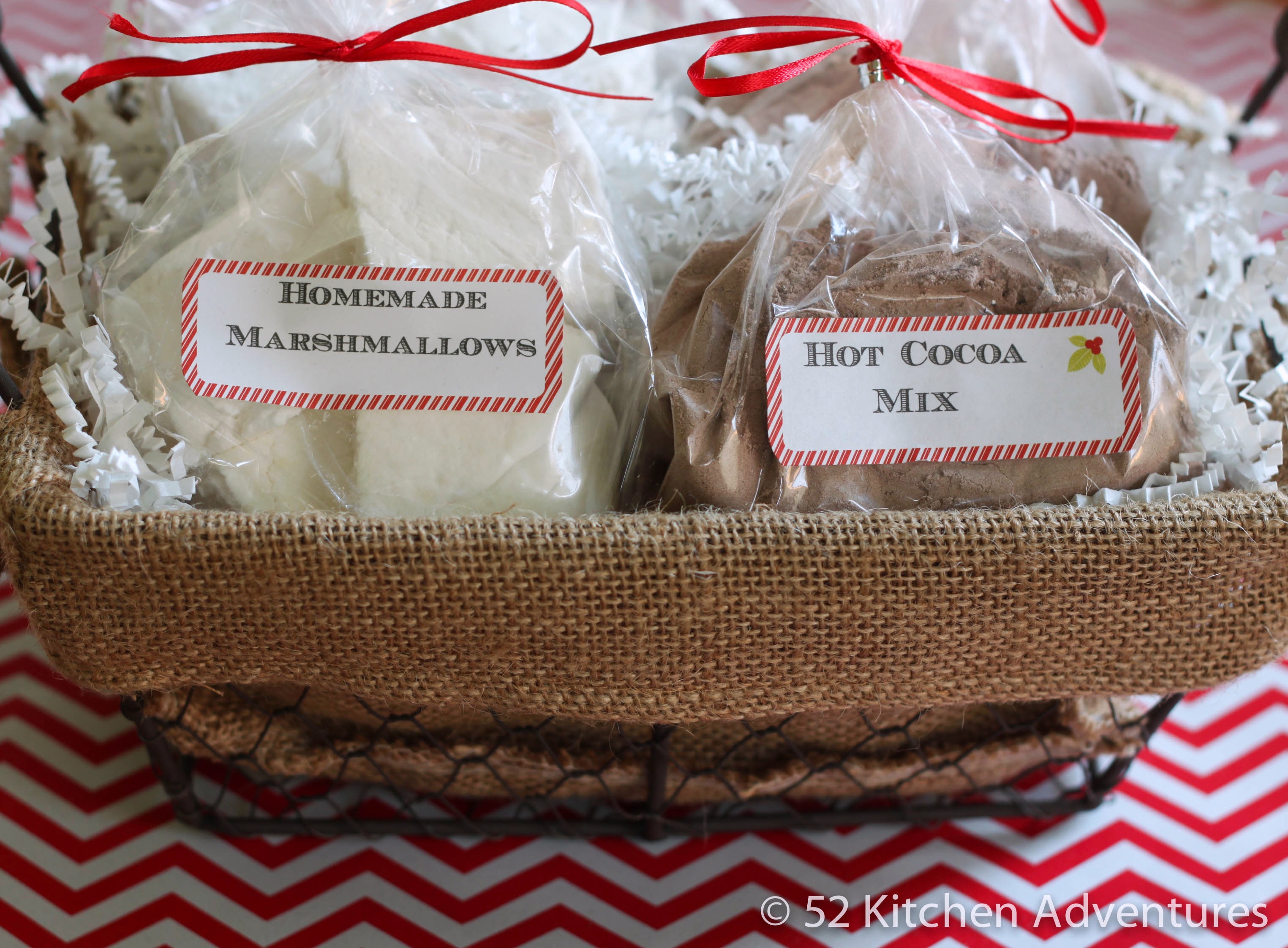 DIY Hot Cocoa Mix and Marshmallows in basket