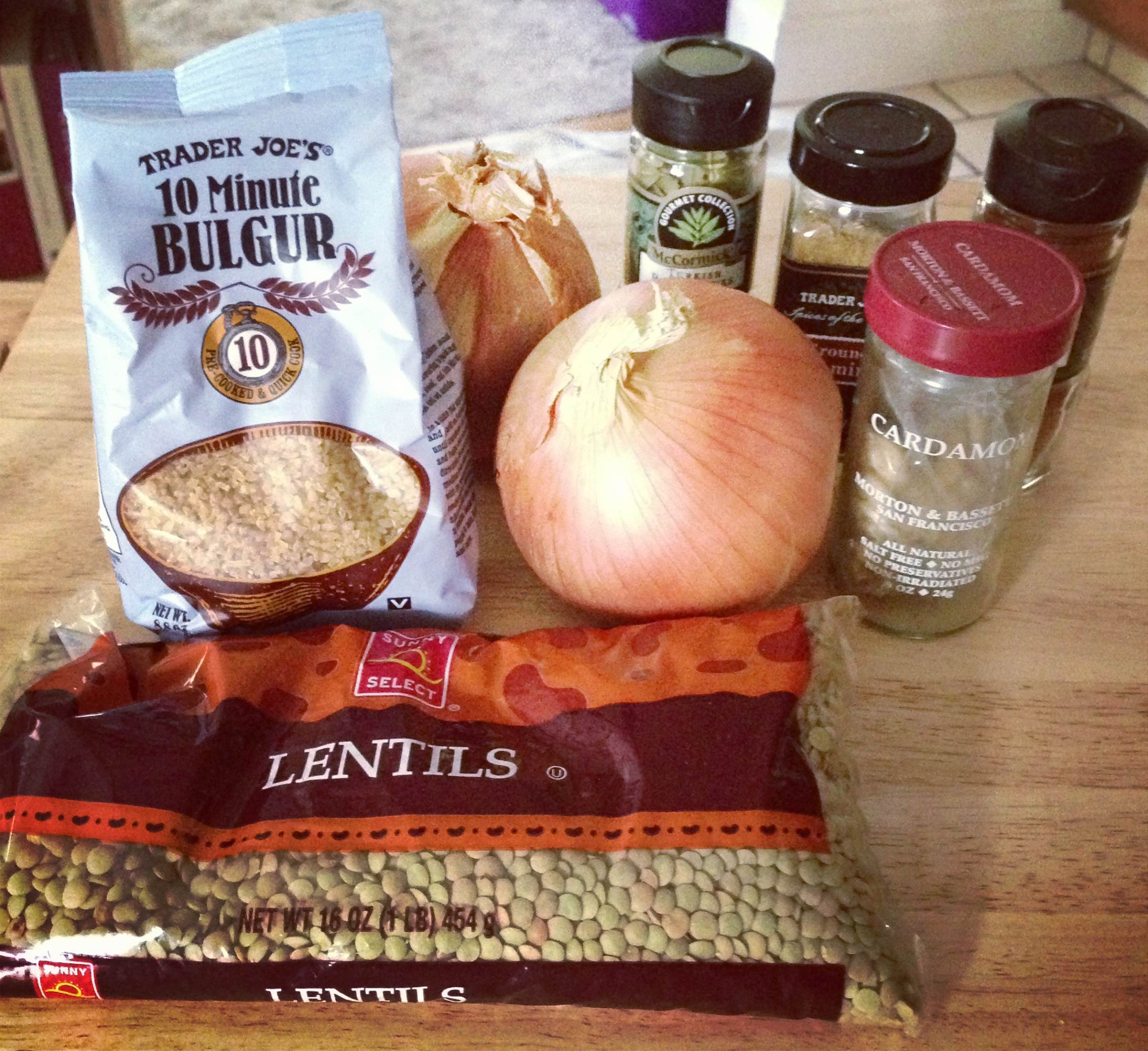 Ingredients for Lentil and Bulgur Pilaf with Caramelized Onion