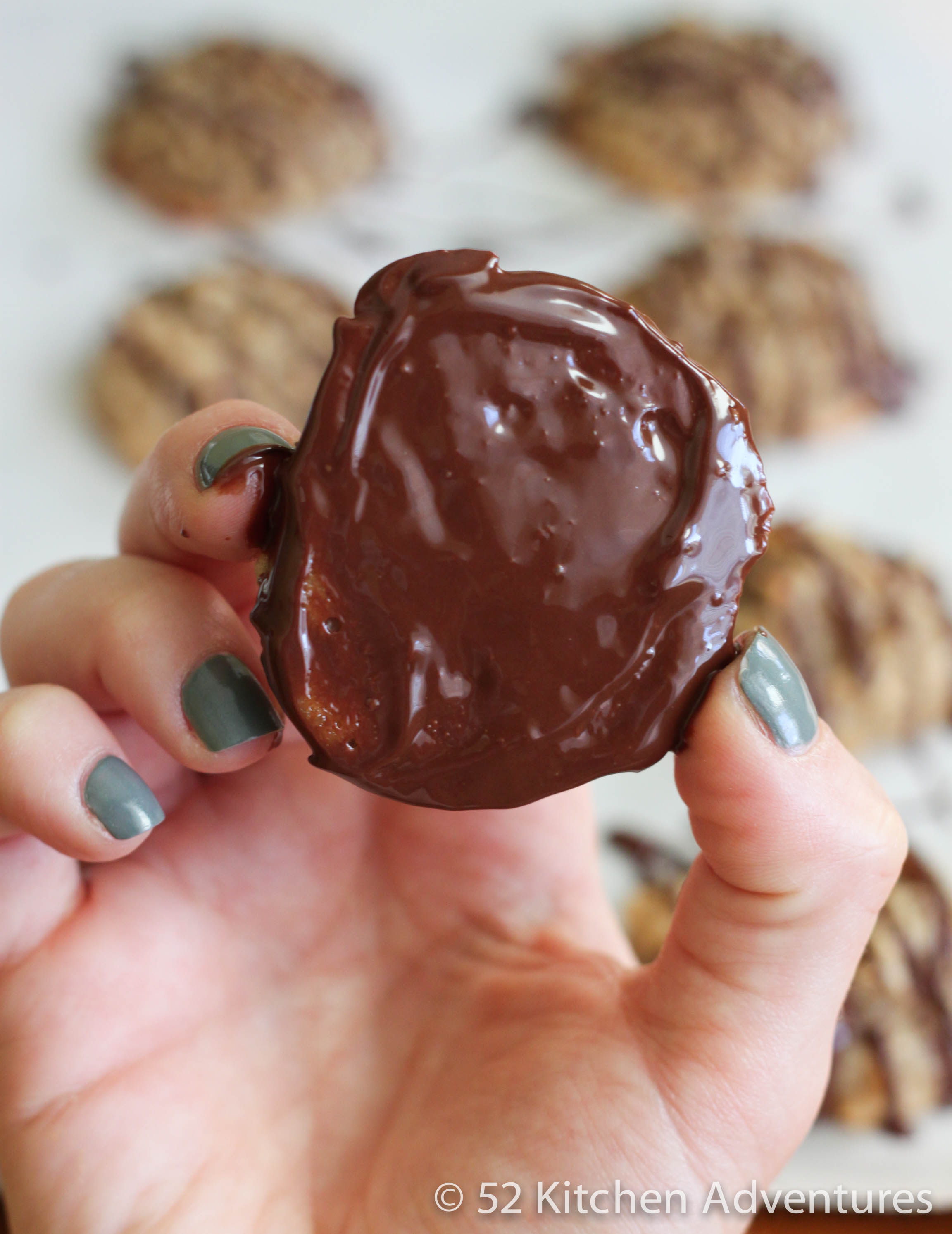 Samoa Macaroon dipped in chocolate